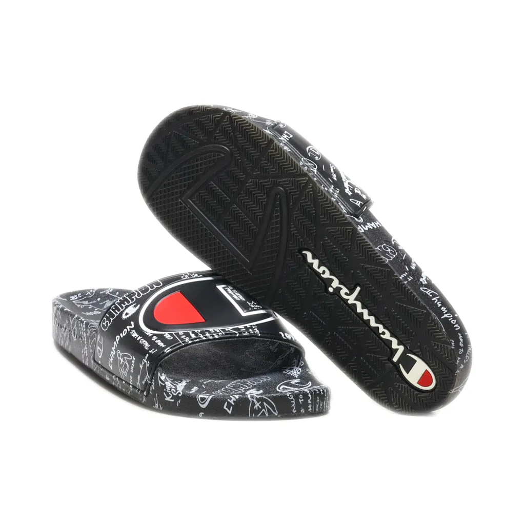 Champion Doodle Sliders Pu Leather Black Colour For Men