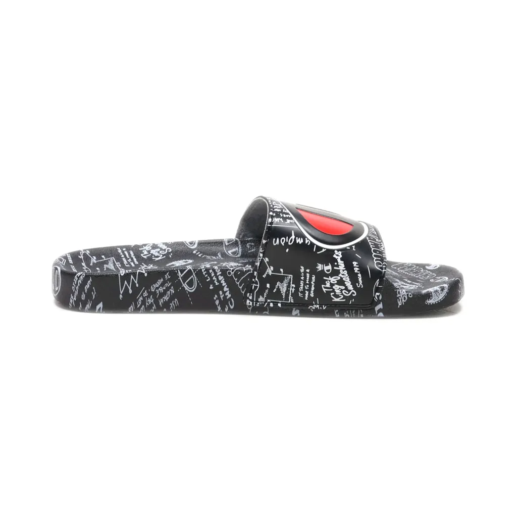 Champion Doodle Sliders Pu Leather Black Colour For Men