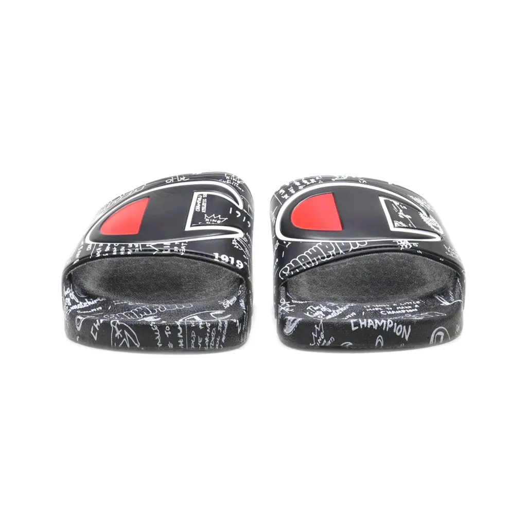 Champion Doodle Sliders Pu Leather Black Colour For Men
