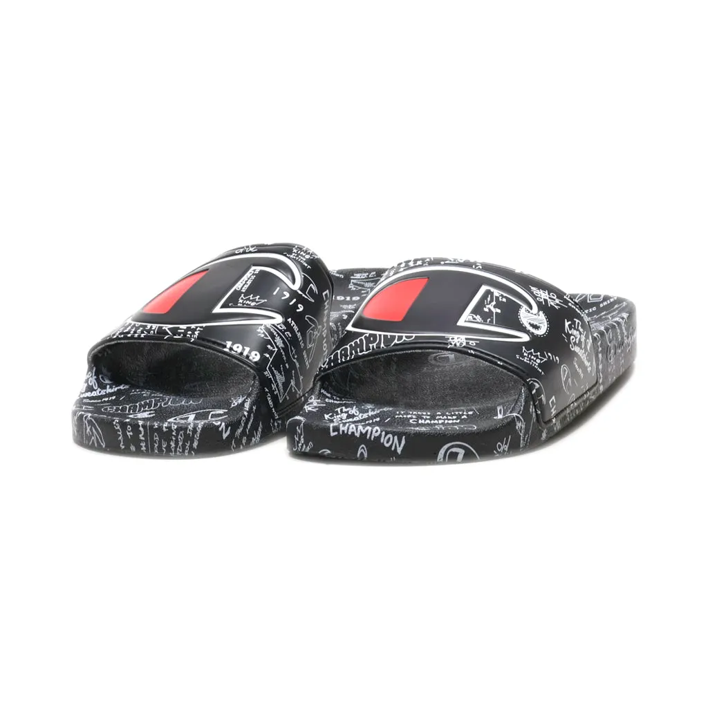 Champion Doodle Sliders Pu Leather Black Colour For Men