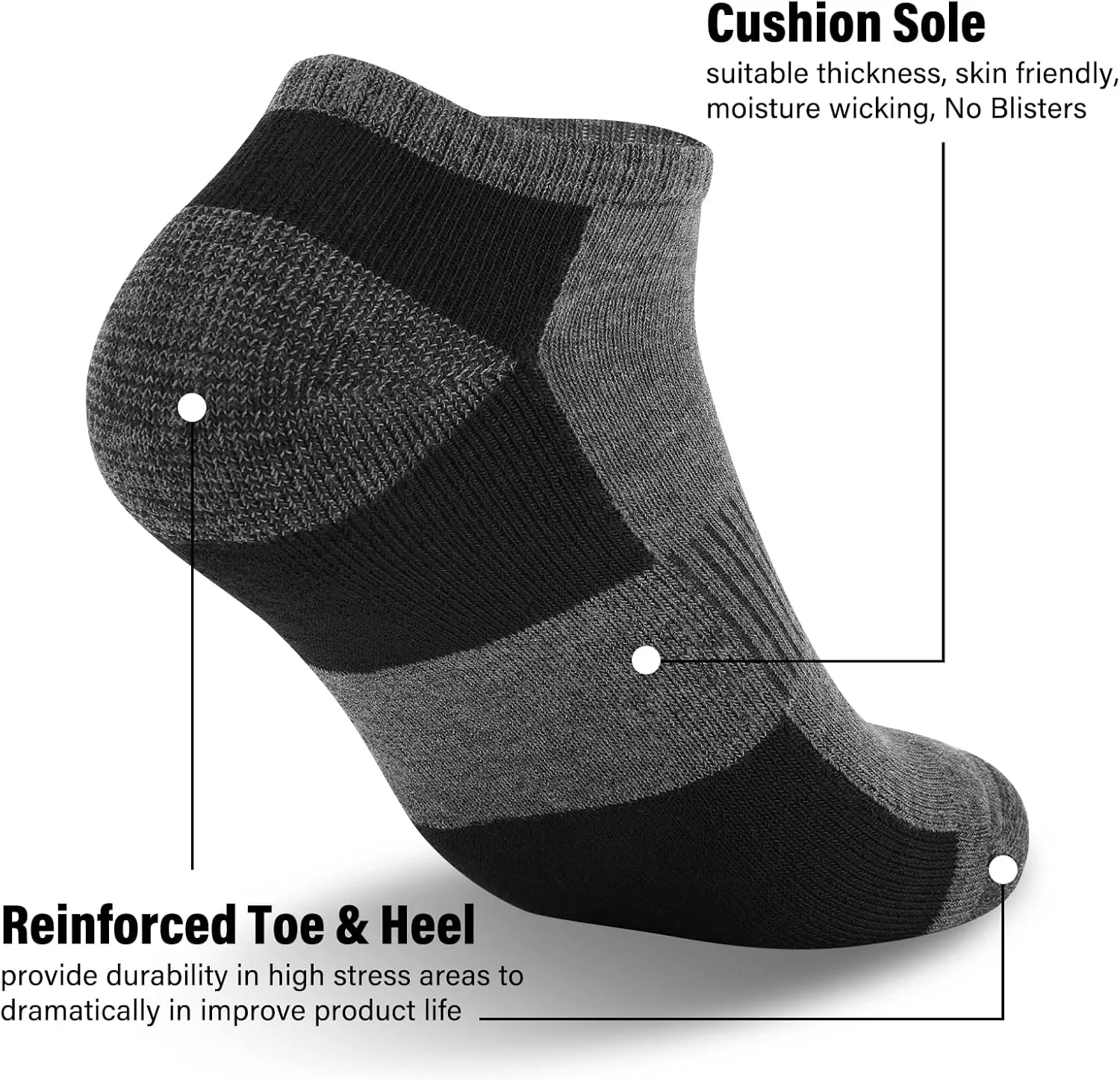 COOPLUS 12 Pack Mens Cushioned Ankle Socks, Low Cut Breathable Casual Socks (Shoe Size 6-11)