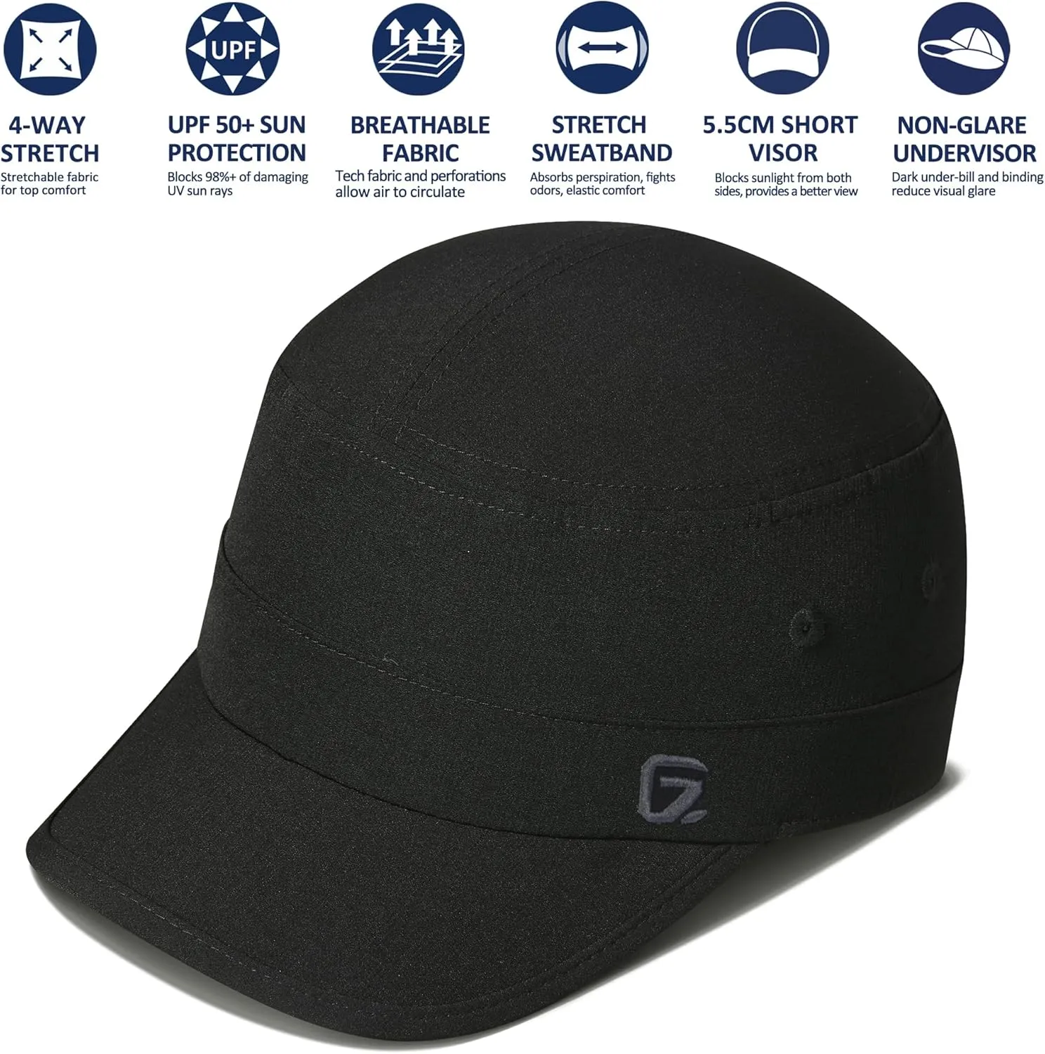 GADIEMKENSD Stretch Army Cap Cadet Military Hats Flat Top Baseball Cap Short Bill Breathable