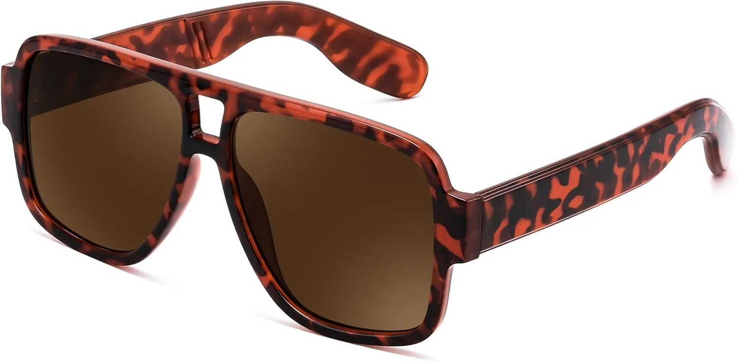 Karsaer Retro 70s Inspired Aviator Eyewear for Men and Women, Double Bridge Square Frame, Bold Pilot Design K7123