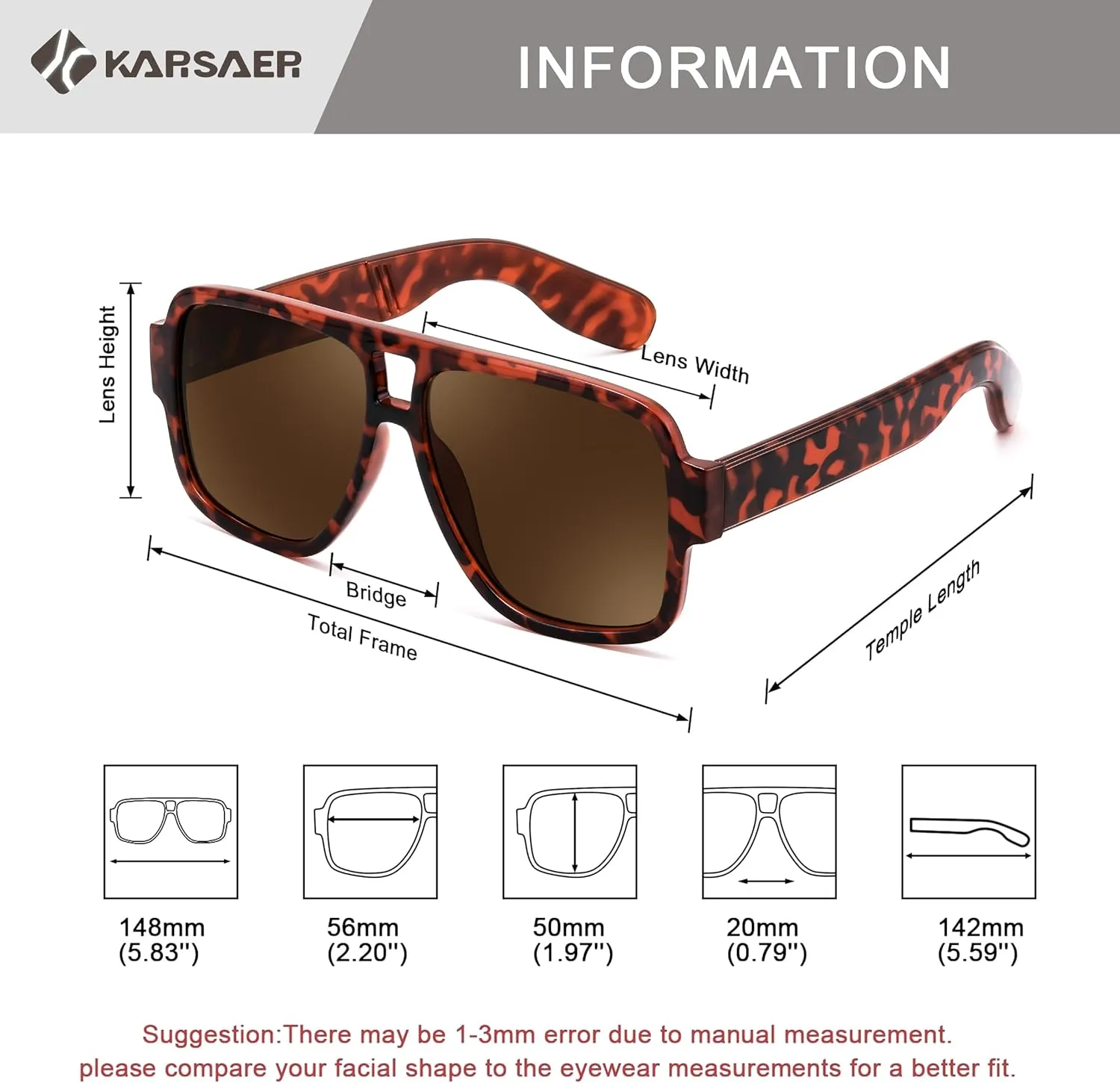 Karsaer Retro 70s Inspired Aviator Eyewear for Men and Women, Double Bridge Square Frame, Bold Pilot Design K7123