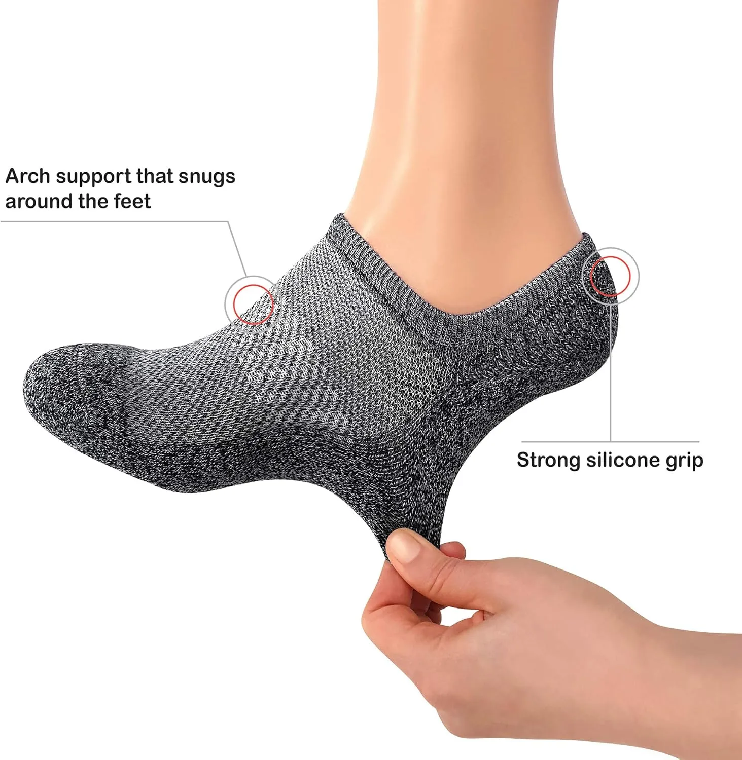 MONFOOT Men's/Women's 5 Pairs Cushion No Show Non slip Socks, Multipack
