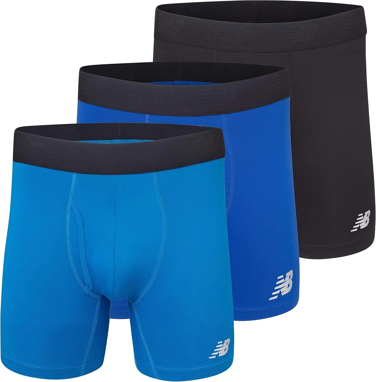 New Balance Men's Performance Boxer Briefs with Fly, Breathable Stretch Underwear, Moisture Wicking, Soft Waistband (3 Pack)