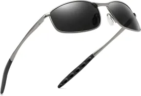 SUNGAIT Mens Narrow Polarized Sunglasses Metal Frame Small Rectangle Retro Durable UV400 Protection