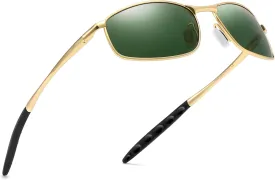 SUNGAIT Mens Narrow Polarized Sunglasses Metal Frame Small Rectangle Retro Durable UV400 Protection