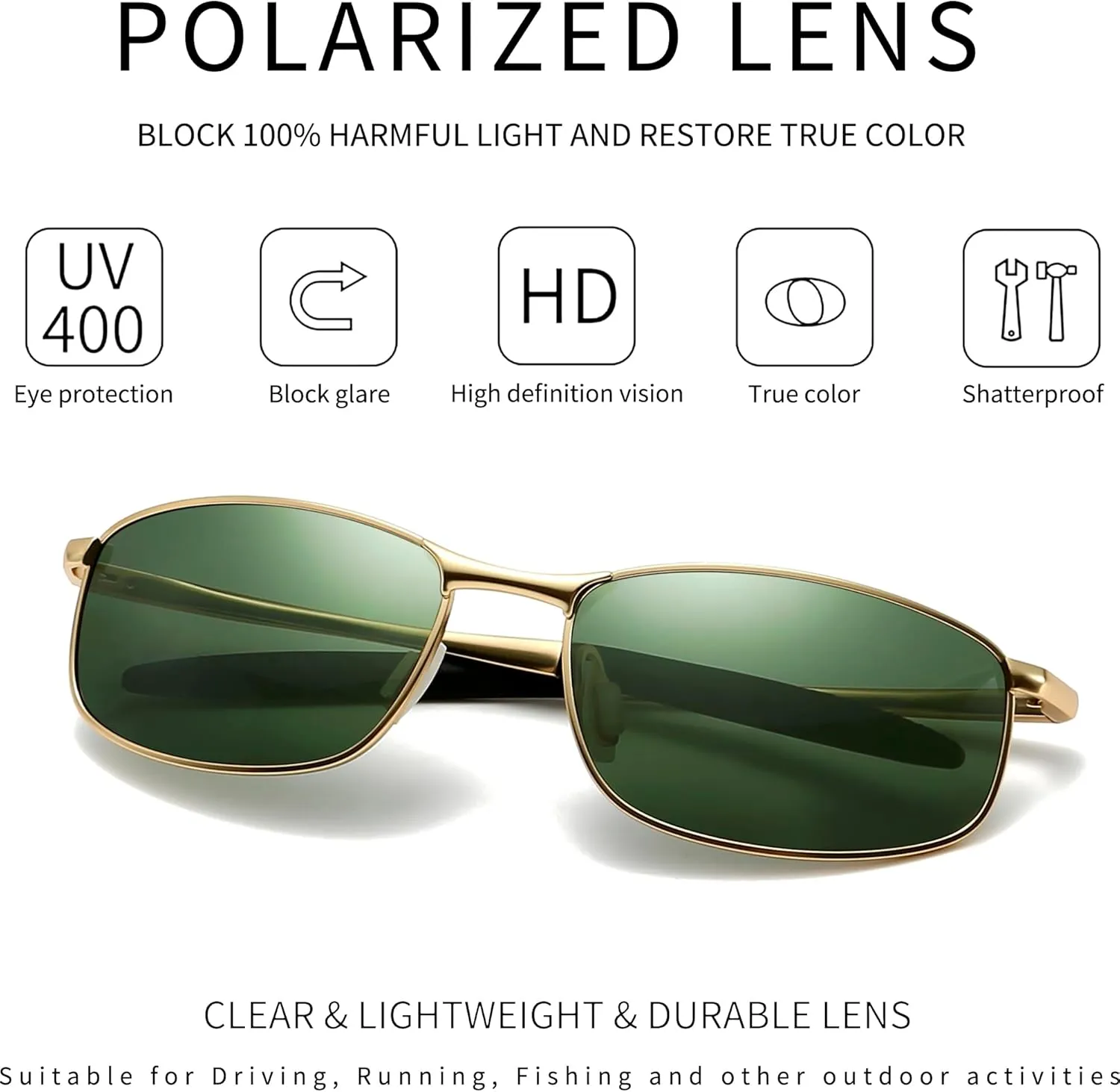 SUNGAIT Mens Narrow Polarized Sunglasses Metal Frame Small Rectangle Retro Durable UV400 Protection